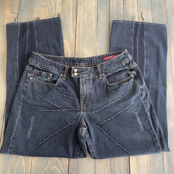 Seven 7 Denim Jeans Distressed Wide Leg Dark Wash Artsy Women's Size 16 (D7) - Picture 1 of 13